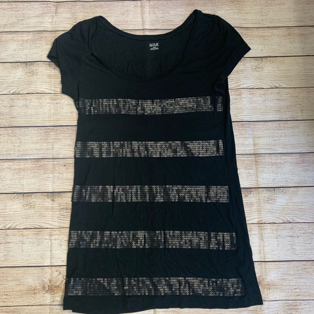 4 for $15 SALE/ ANA black sequined scoop neck tee